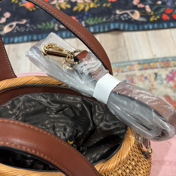 Woven Straw Tote with Brown Leather Handles - Picture 7 of 7